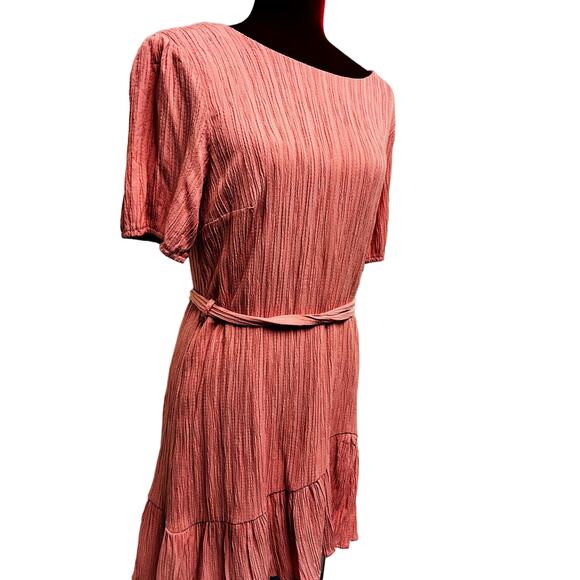 CITY STUDIO sz L pink textured short bubble sleeves mini dress NWT B37 - Picture 3 of 8